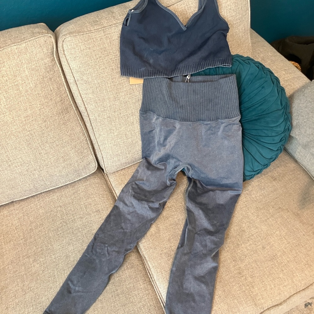 Blue Ribbed Activewear Set